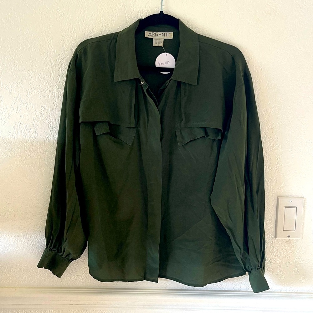 Vintage 100% Silk Argenti Olive Blouse